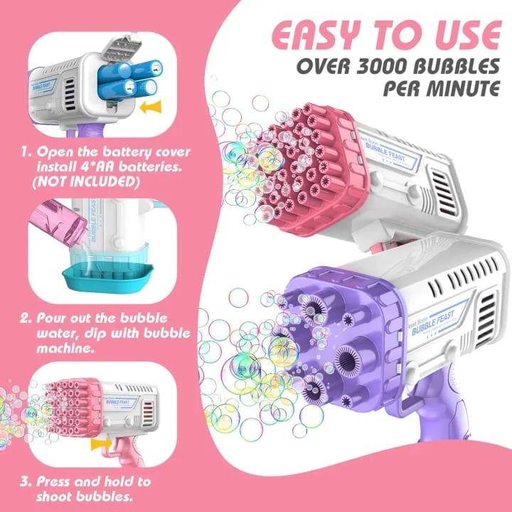 Bubble Machine Gun, 36 Holes Bazooka Gun Toy Blaster for Toddlers 3+ & Kids, Bubbles Blower Toy