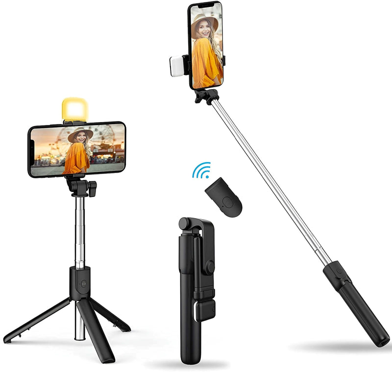 4 in 1 Stainless Steel Selfie Stick Tripod with Wireless Remote for Live Streaming & Video Recording