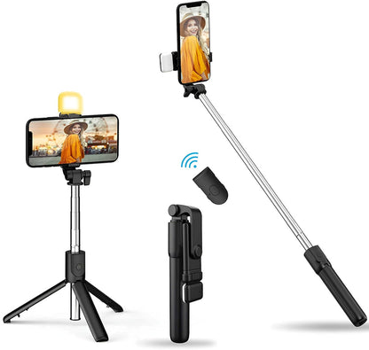4 in 1 Stainless Steel Selfie Stick Tripod with Wireless Remote for Live Streaming & Video Recording