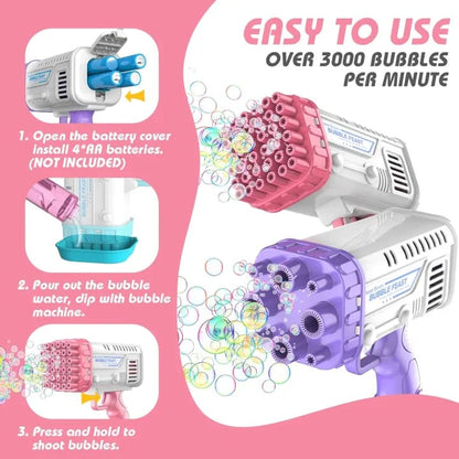 Bubble Machine Gun, 36 Holes Bazooka Gun Toy Blaster for Toddlers 3+ & Kids, Bubbles Blower Toy
